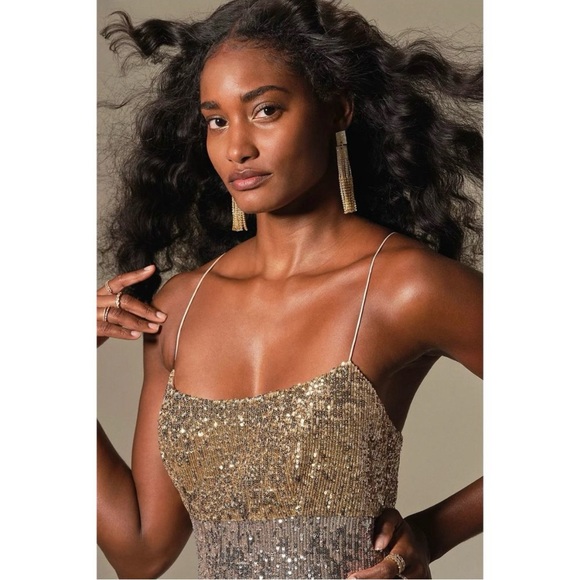 Sachin & Babi x Anthropologie Colorblocked Sequined Midi Dress 8 Petite - Picture 2 of 8